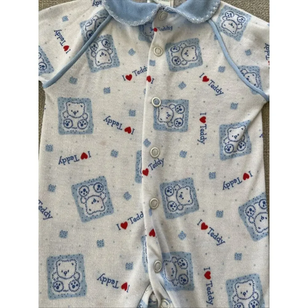 Vintage 70s Lot of 2 Red Corduroy Bib Overalls 6 mths Babygro Baby Sleeper Pjs